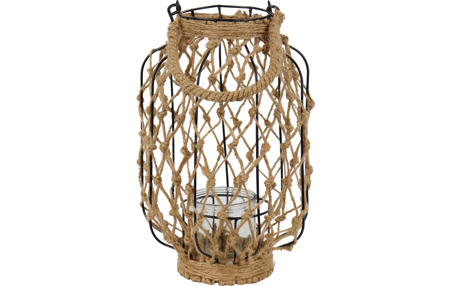 Windlicht met touw geweven in staal