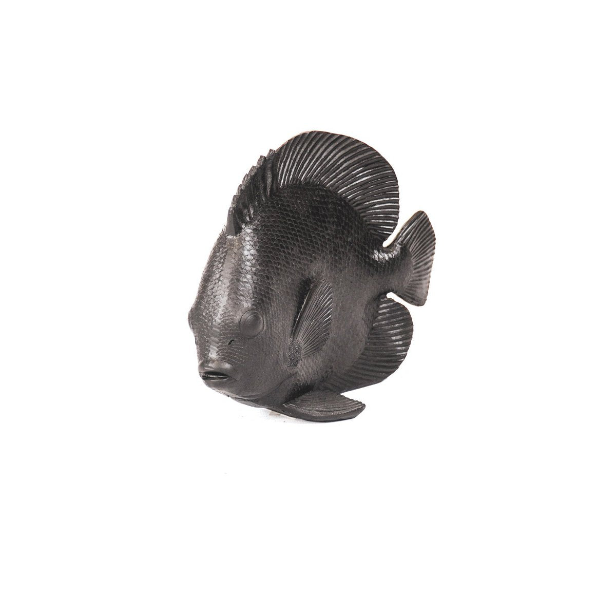 Ornament - Platte Vis - Polyresin - Zwart - 19,5x10,5x16cm