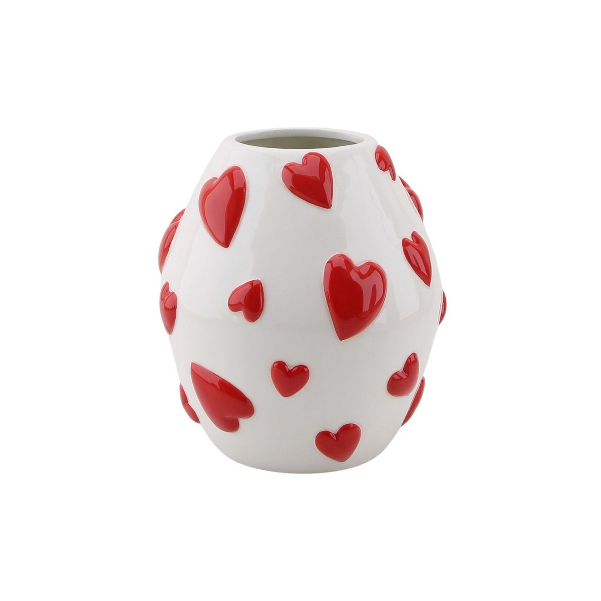 Vaas - Bloemvaasharten - Wit/rood - 16x16x17,5 cm