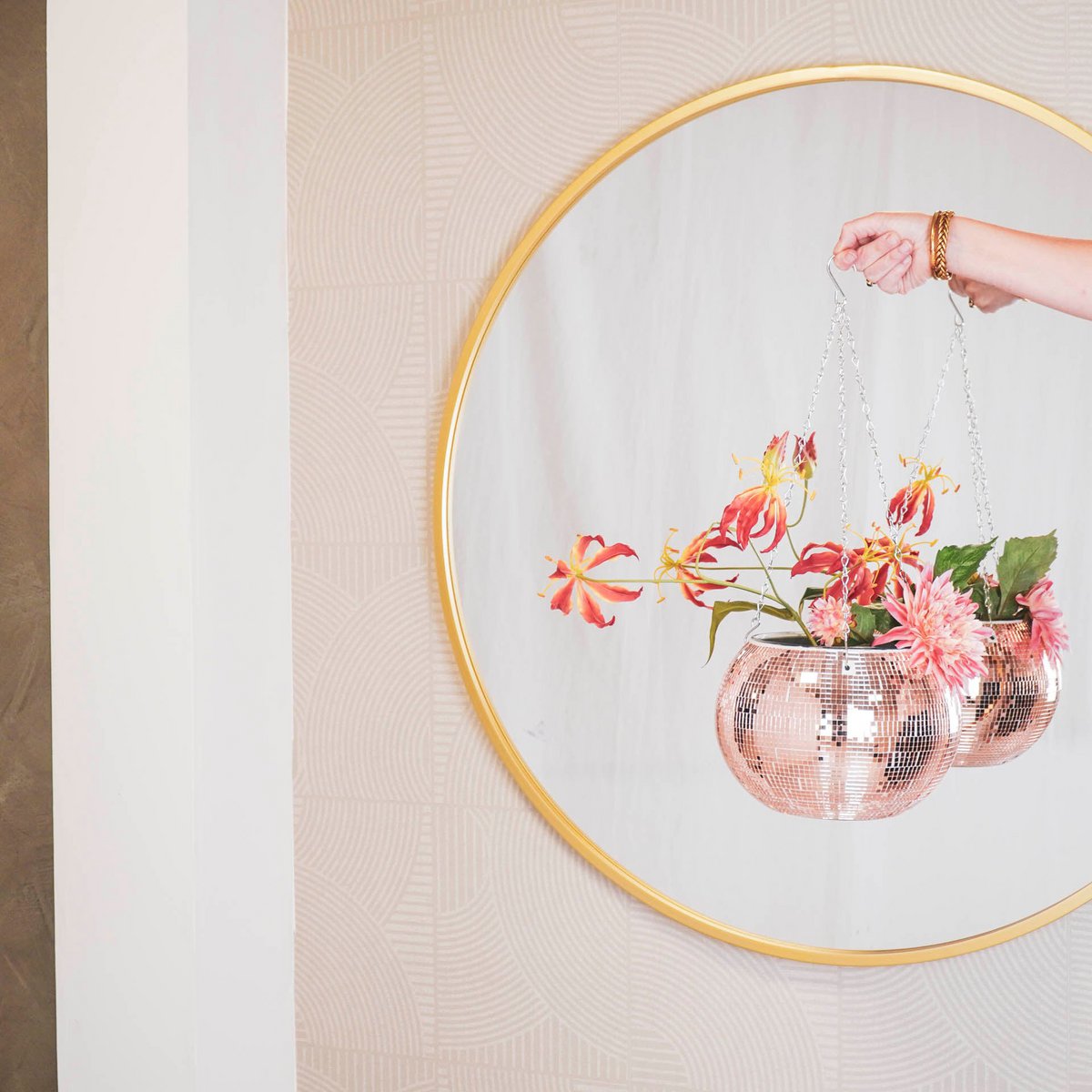 Hangende Plantenpot - Disco - Glas - Rosé Goud - 25x25x25cm