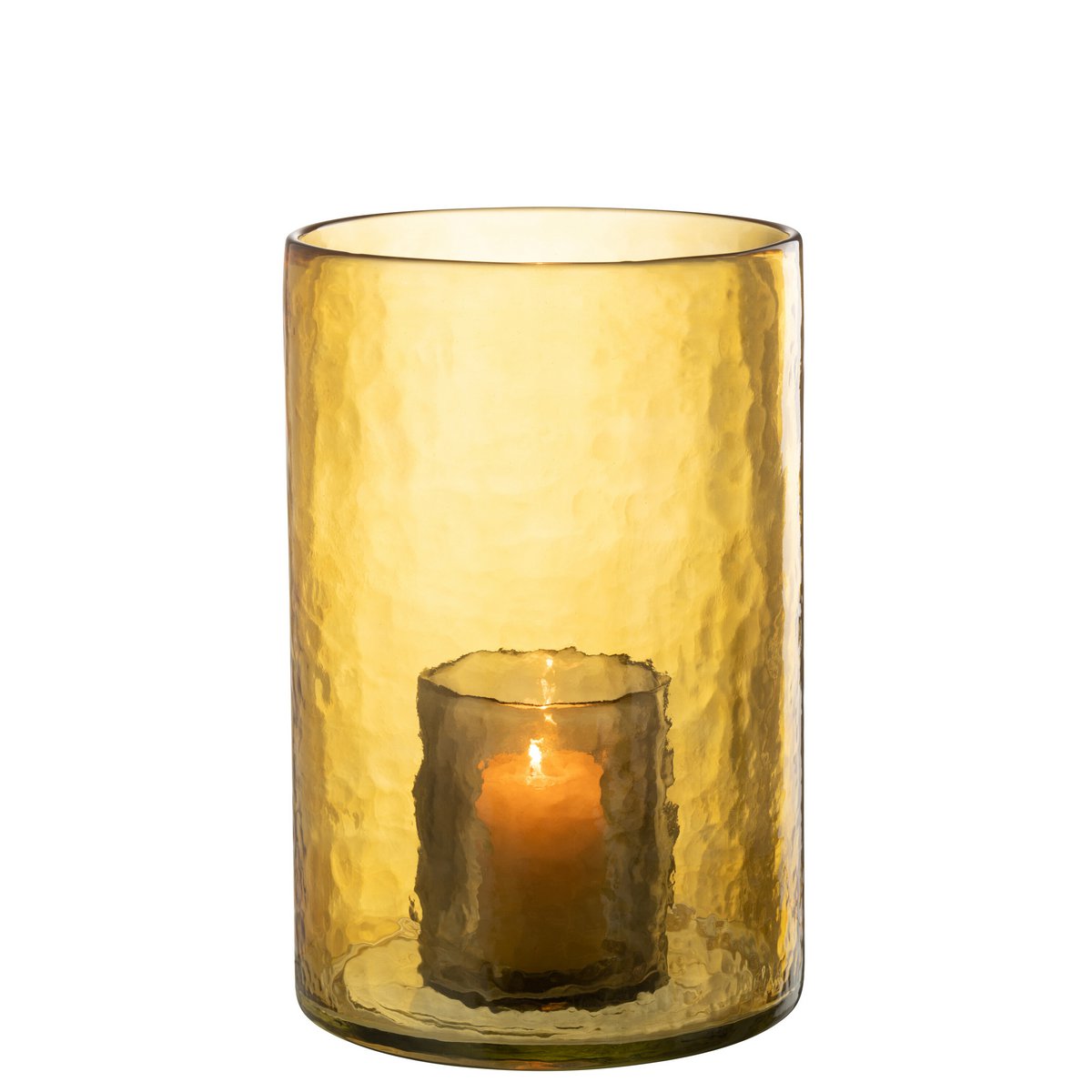 J-Line Windlicht Dubbel Glas Geel Large