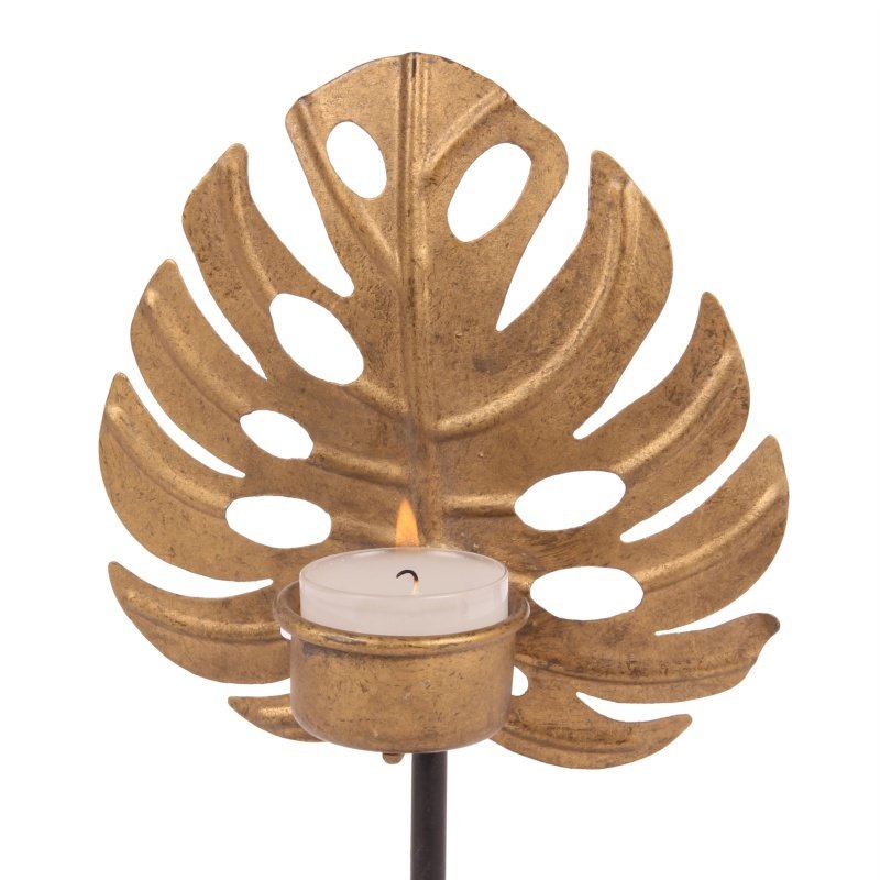 Theelichthouder goud blad 33 cm