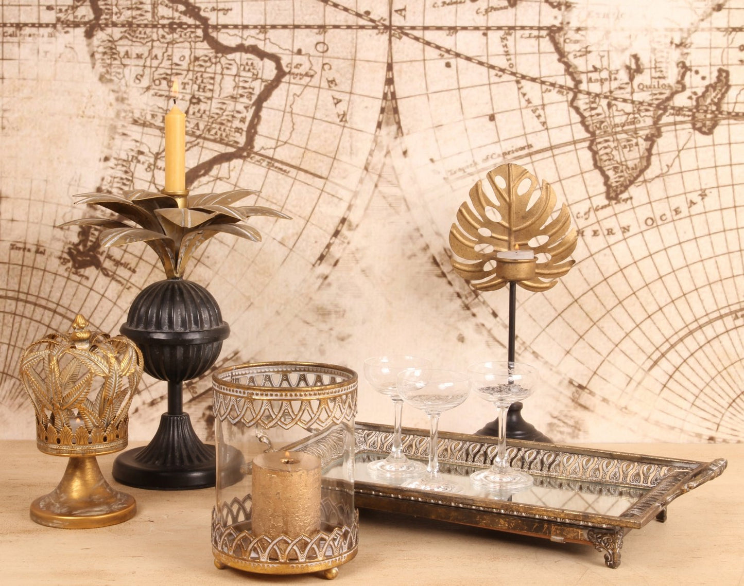 Theelichthouder goud blad 33 cm