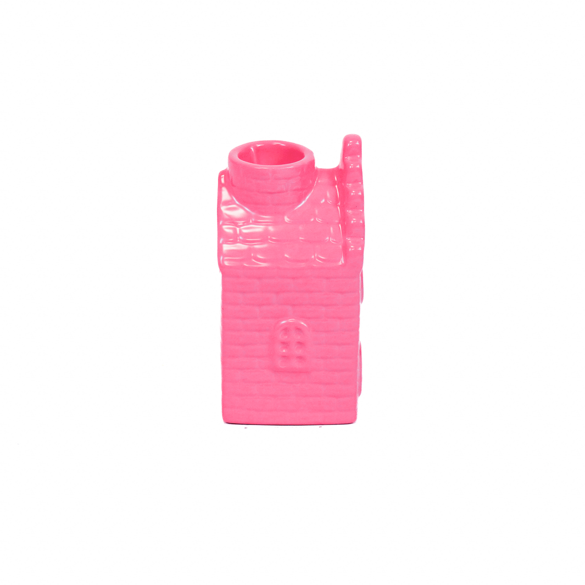 Kaarshouder - Huis - Keramiek - Neon Roze - 6x6x11cm