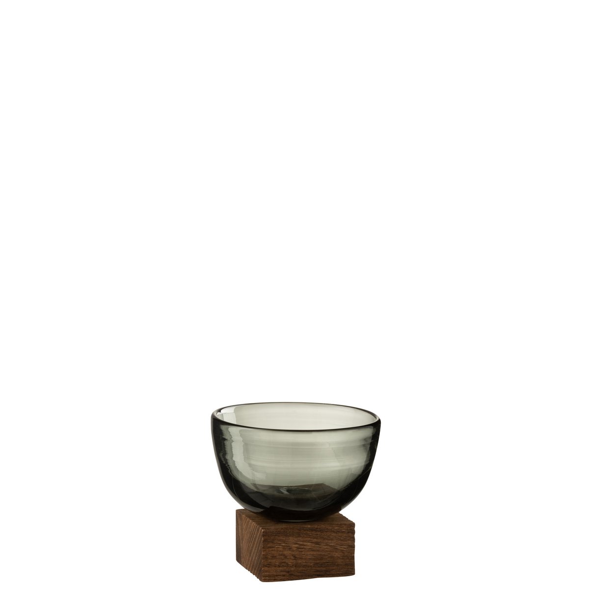 J-Line vaas Op Voet Breed - glas/hout - donkerbruin/grijs - small