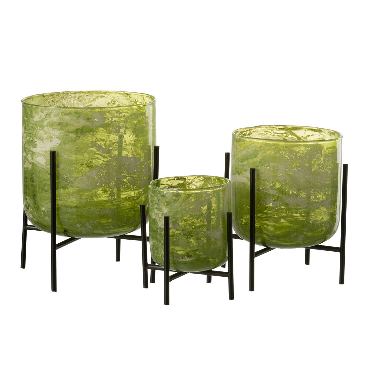 J-Line windlicht Staand Marmer - glas/ijzer - groen - large