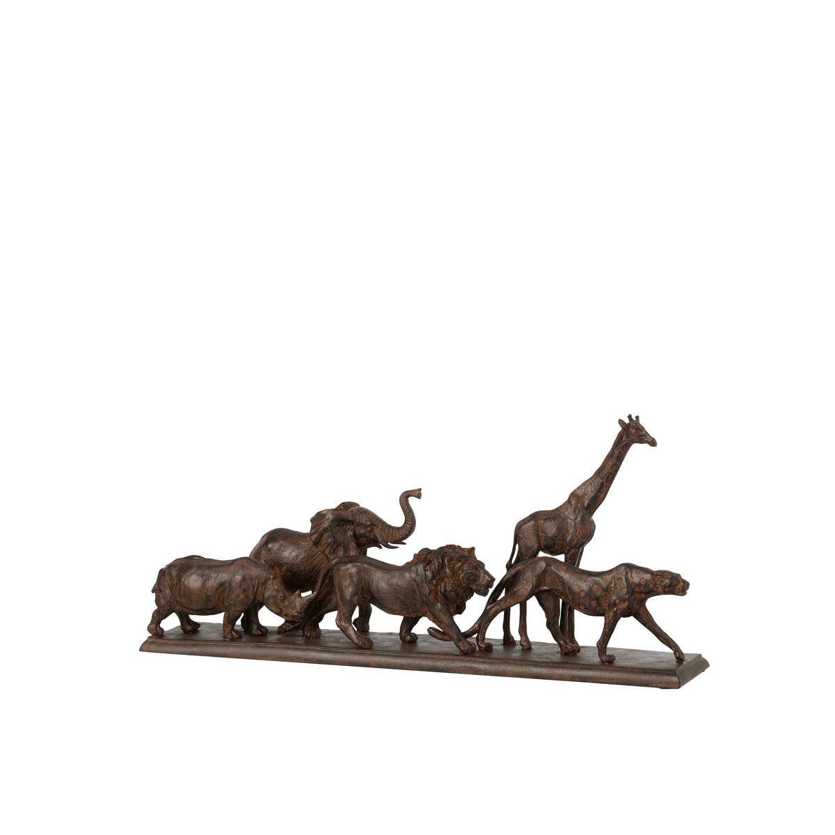 J-Line 5 Dieren Op Een Rij Poly Bruin Small