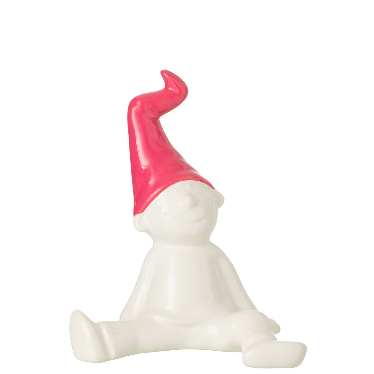 J-Line Kabouter Zittend Keramiek Wit/Fuschia Large