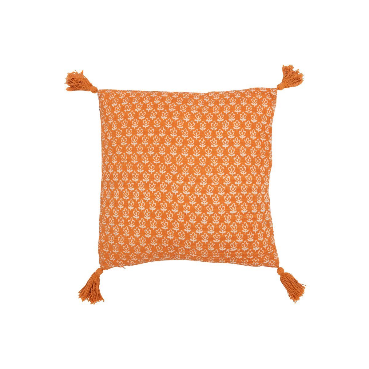 J-Line kussen Bloemen + Kwastjes - katoen - oranje