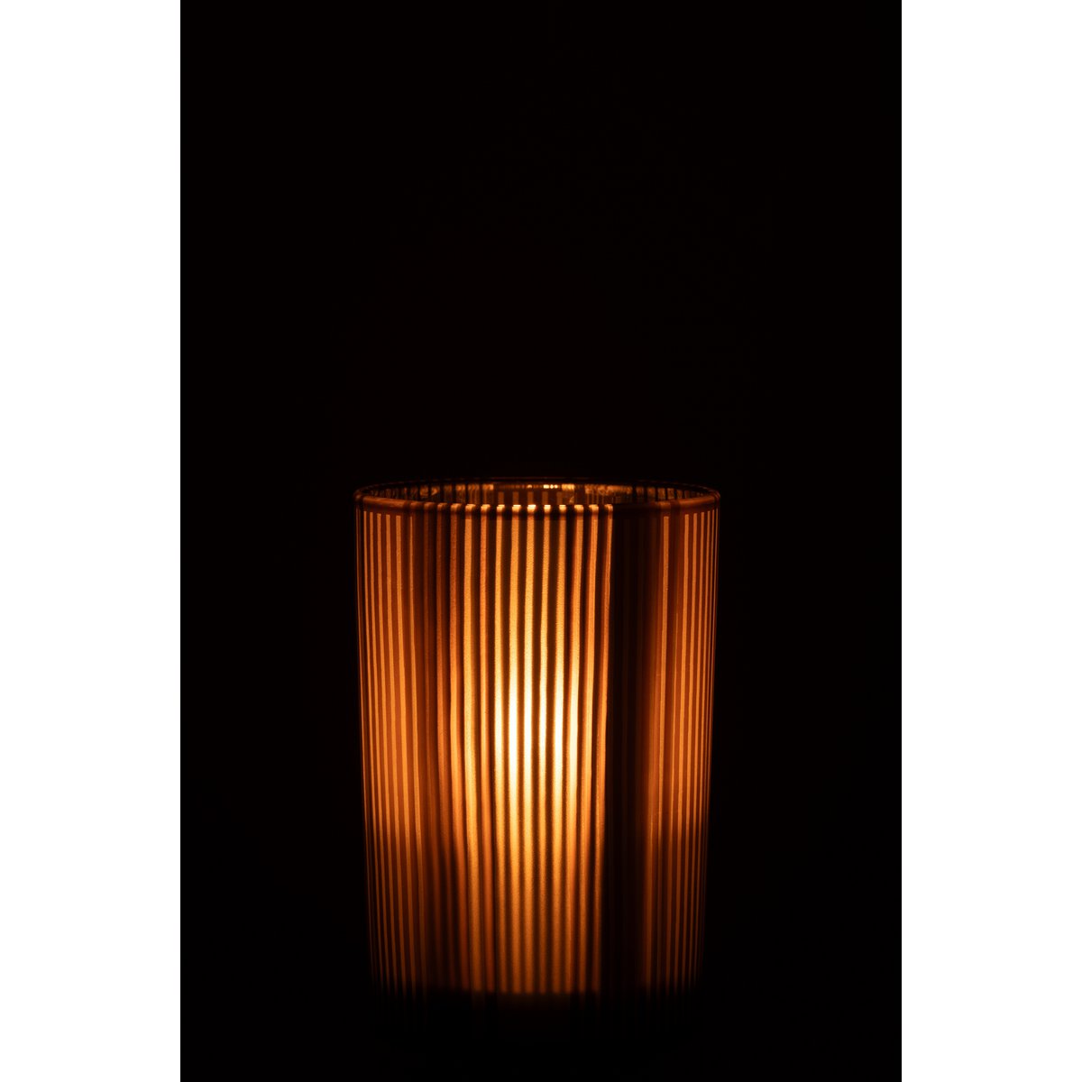 J-Line Windlicht Strepen Glas Mat Bruin/Wit Large