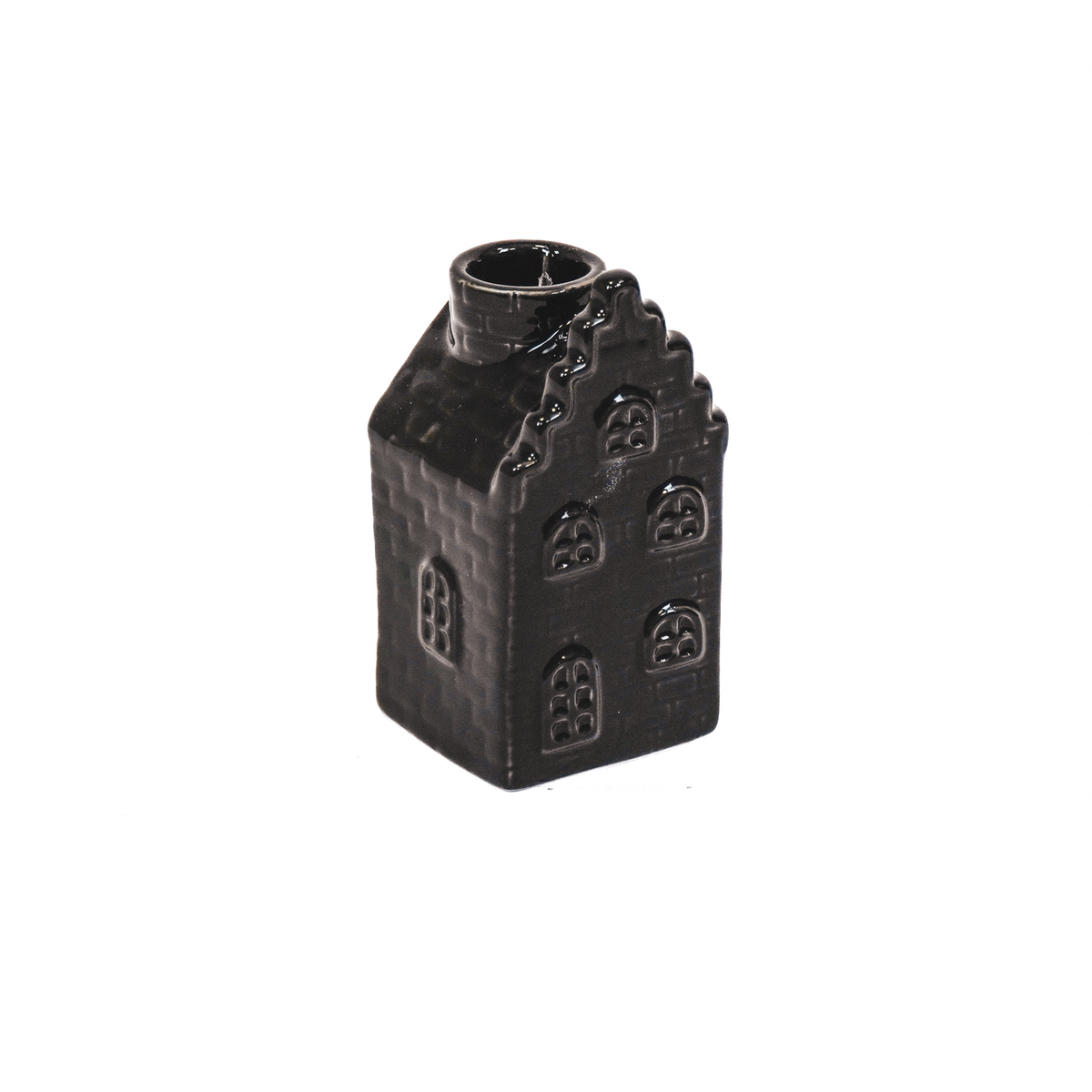 Kaarshouder - Huis - Keramiek - Zwart - 6x6x11cm