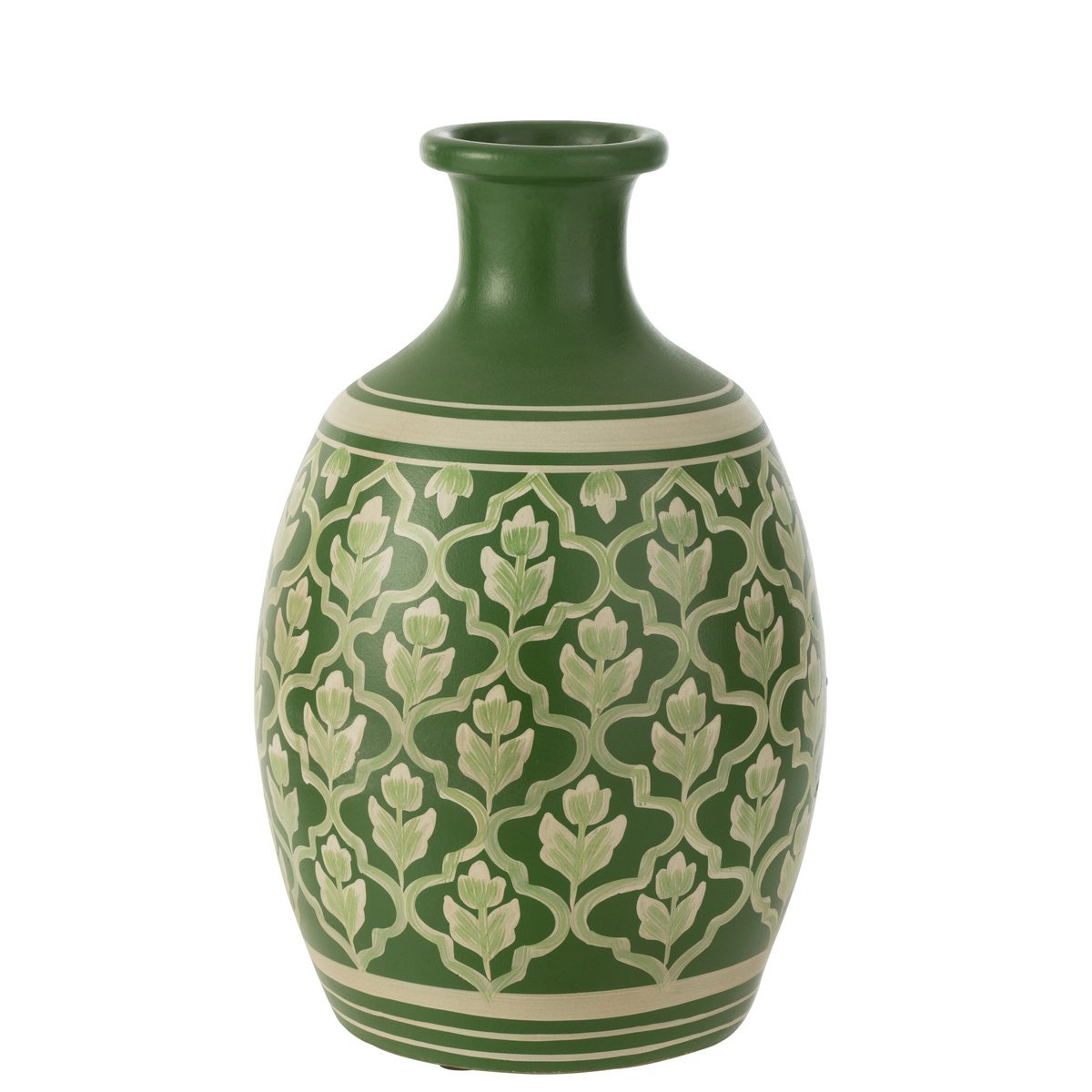 J-Line vaas Bloemen + Lijnen Terracotta - keramiek - groen/wit