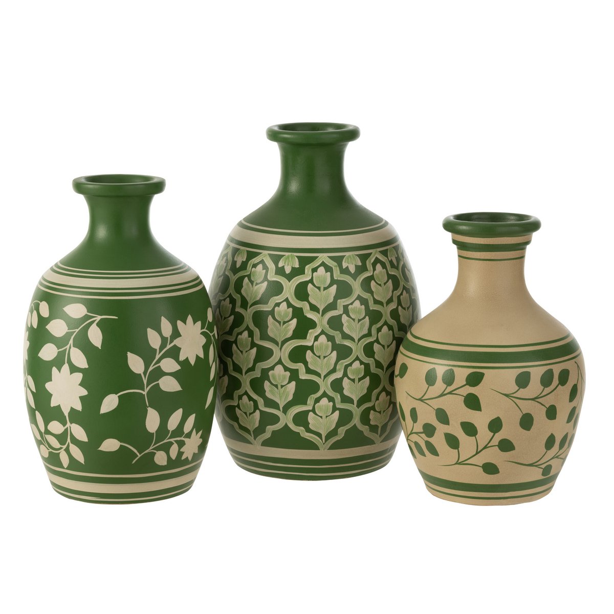 J-Line vaas Bloemen + Lijnen Terracotta - keramiek - groen/wit