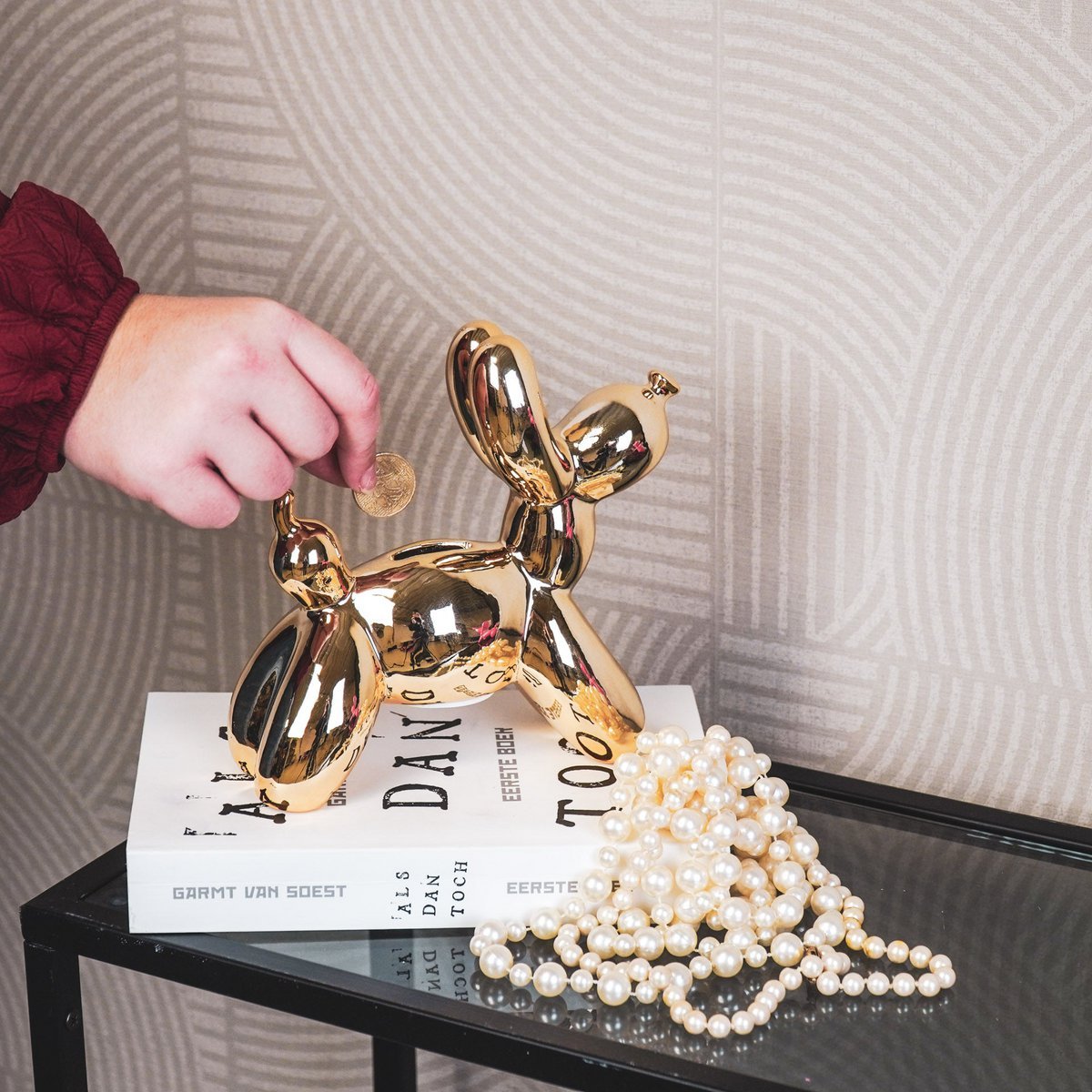 Ornament- Spaarpot Ballon Hond- Keramiek- Goud-17x7x17cm