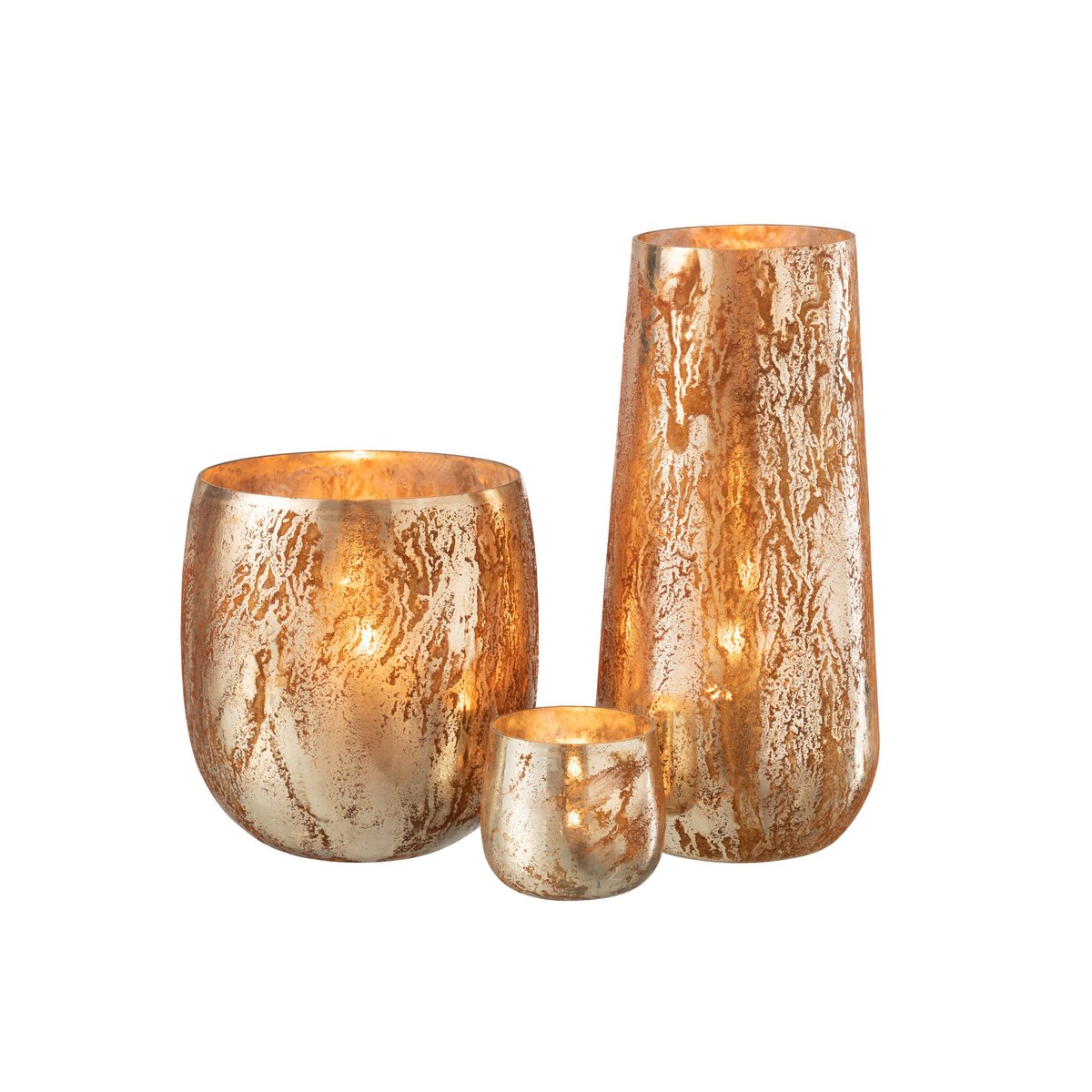 J-Line Windlicht Glas Bruin/Goud Large