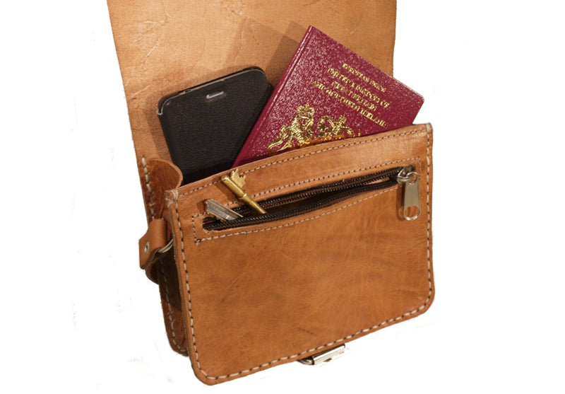 Vierkante zadeltas Tan - Berber Leather - Handgemaakt