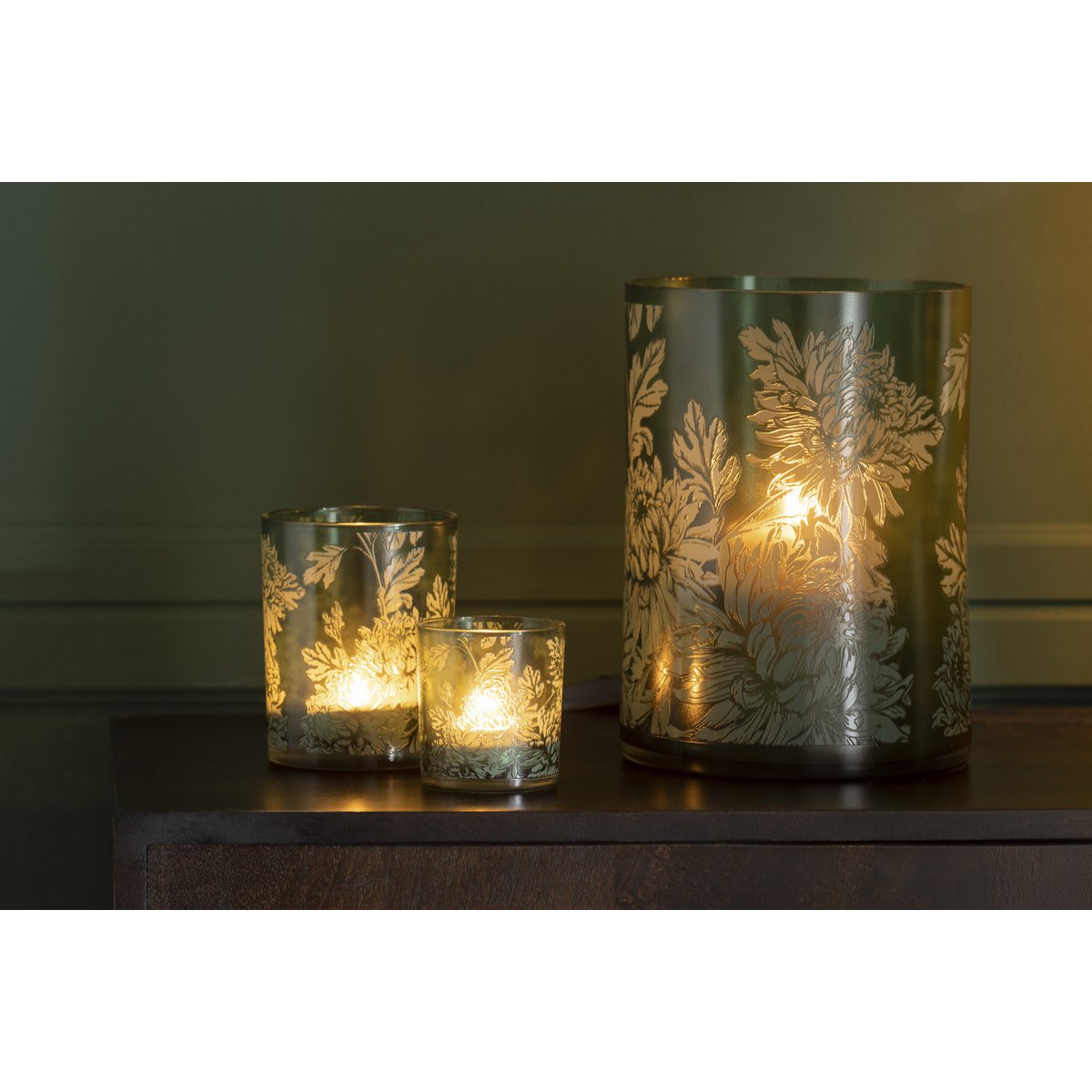 J-Line windlicht Bloemen - glas - groen - extra large