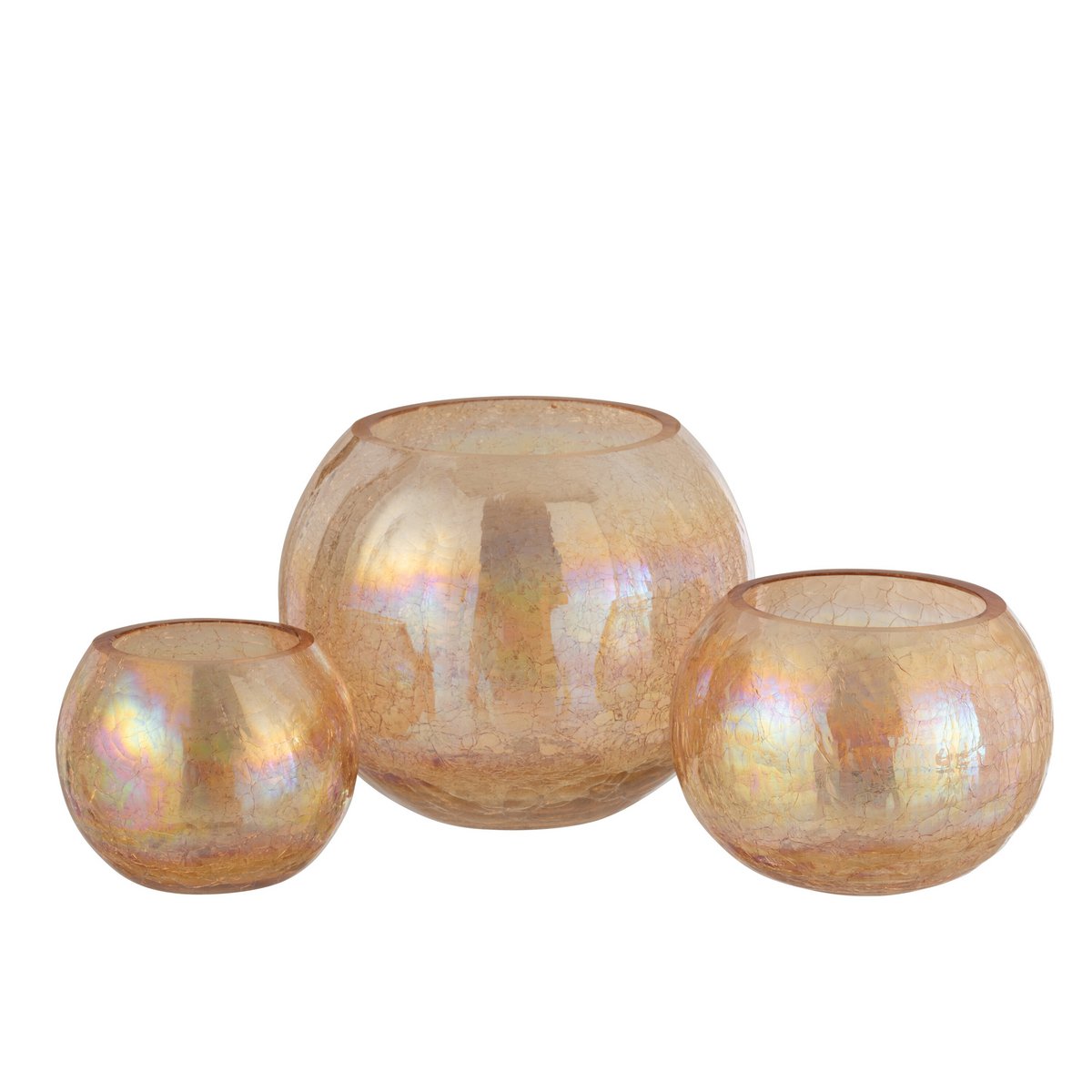 J-Line windlicht Bol Craquele Parel Effect - glas - amber - large