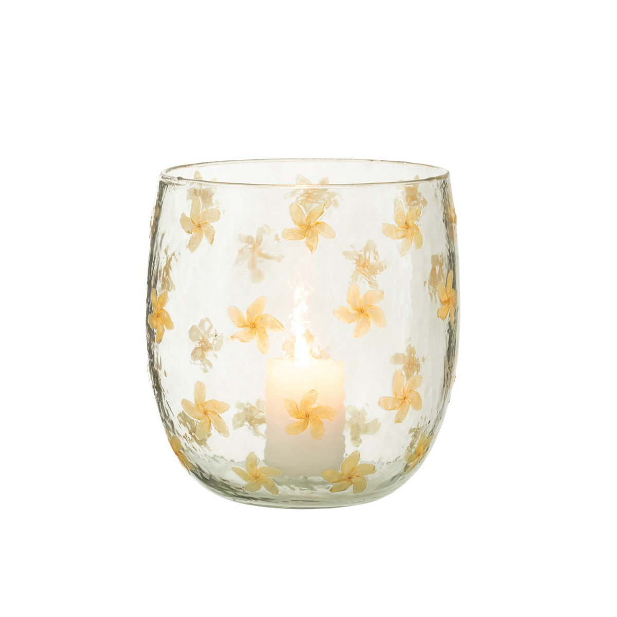 J-Line windlicht Bloemen glas - geel - large