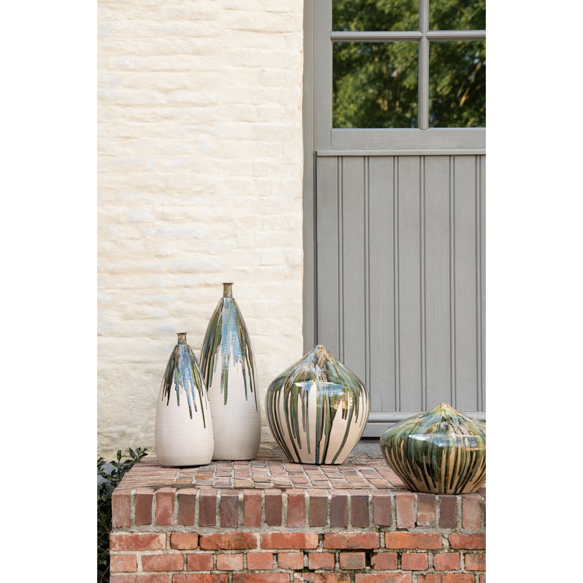 J-Line vaas Verf - keramiek - naturel/groen - small