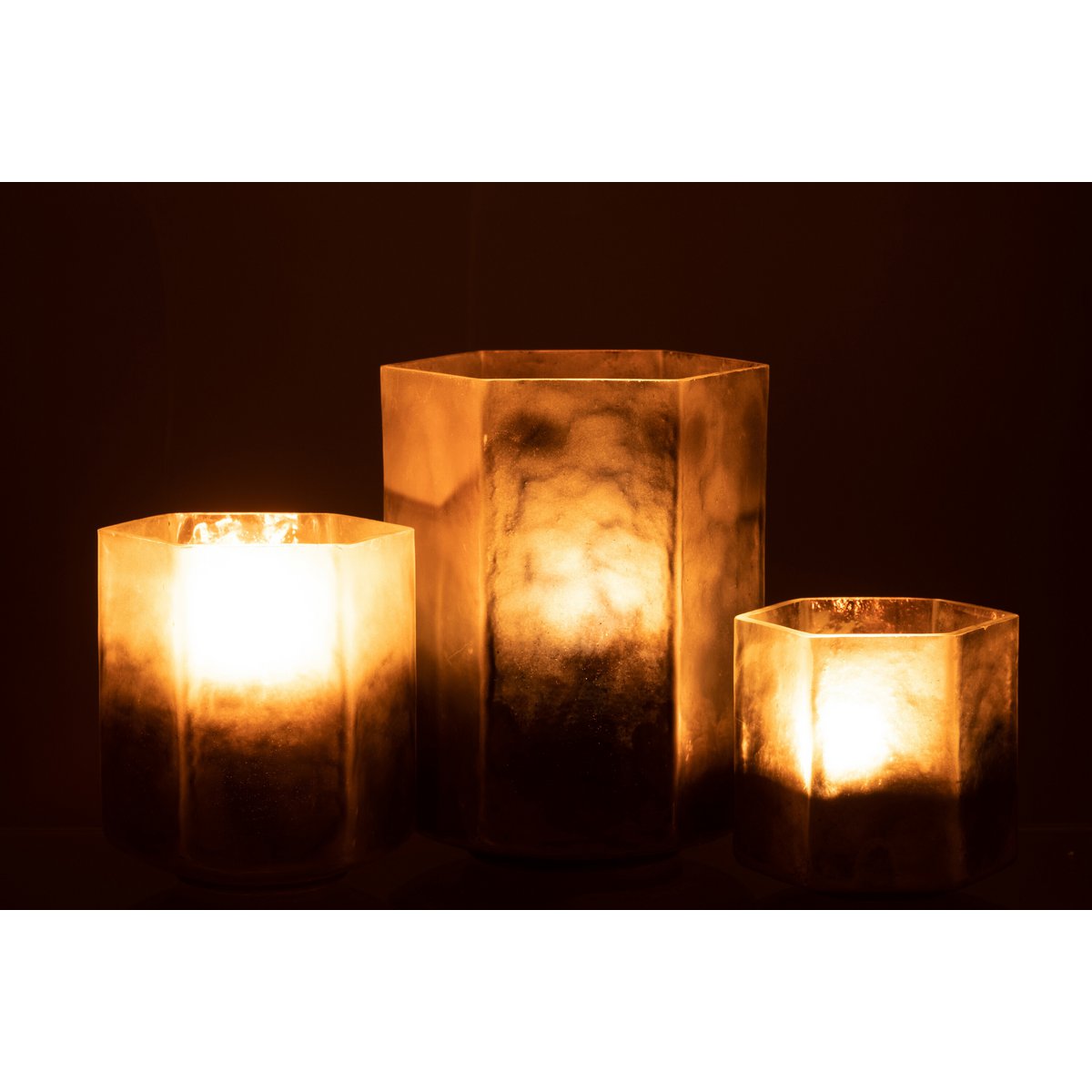 J-Line windlicht Zeshoek - glas - grijs - large