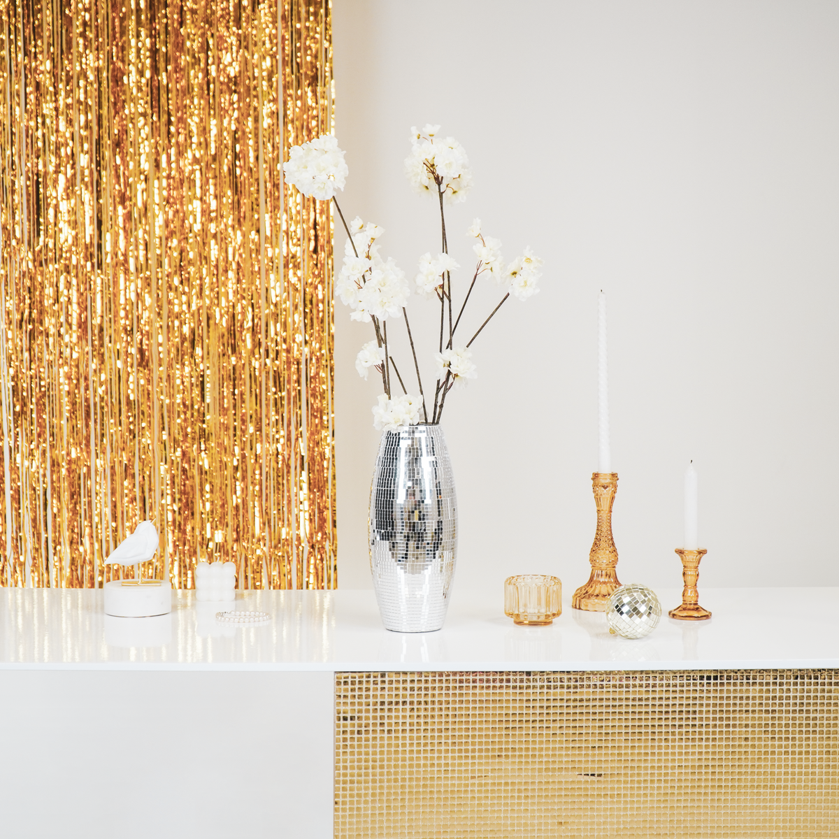 Vaas - Disco - Glas - Zilver - 12,5x12,5x30cm