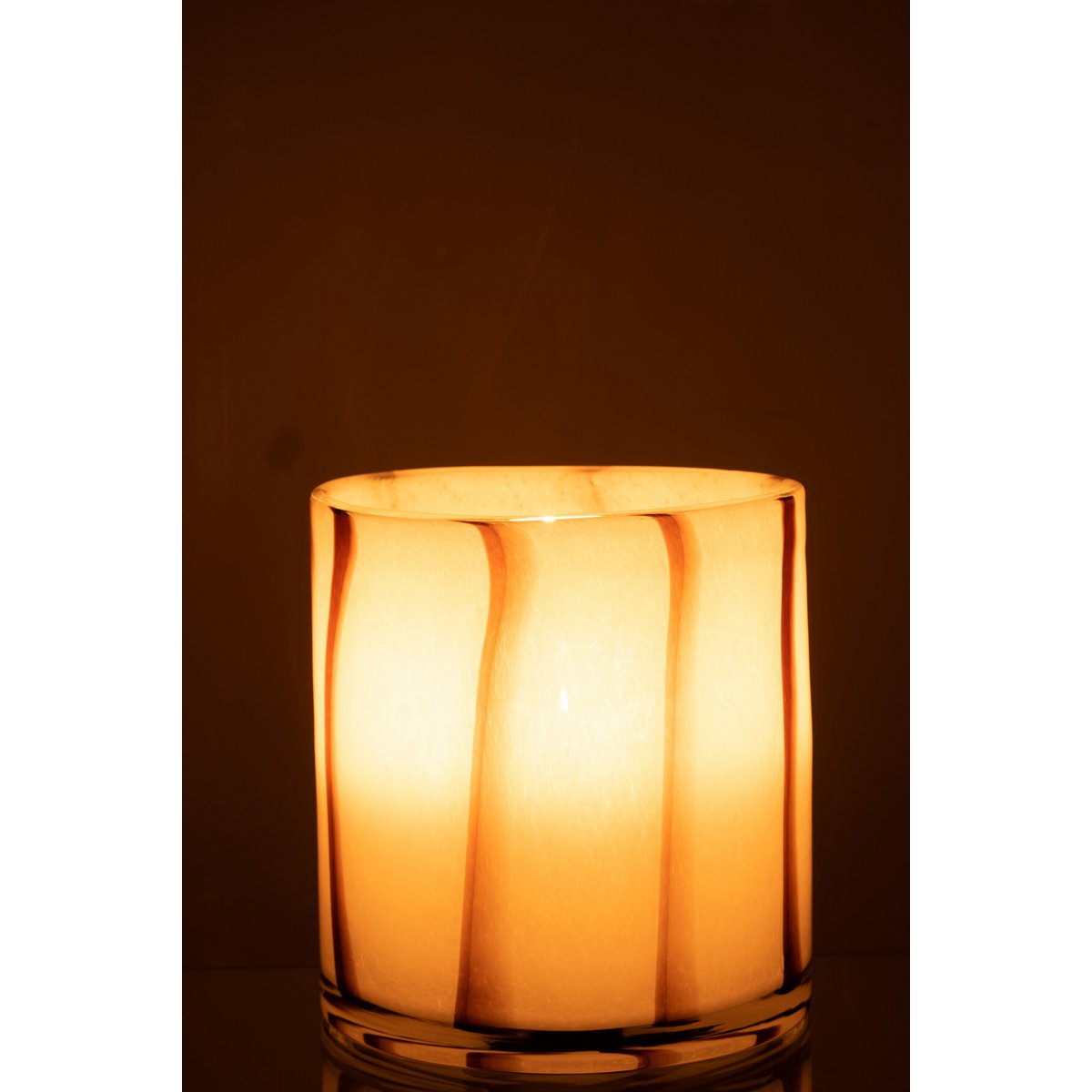 J-Line windlicht Strepen Safari - glas - wit/bruin - medium