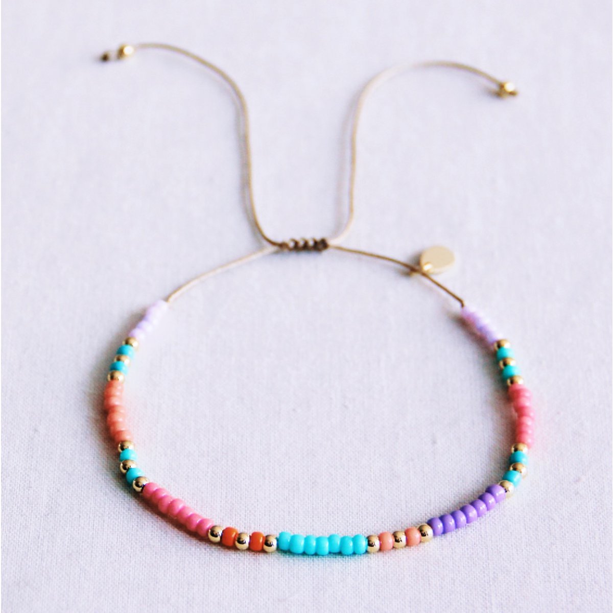 Satijnen enkelband met Miyuki's - mix kleur