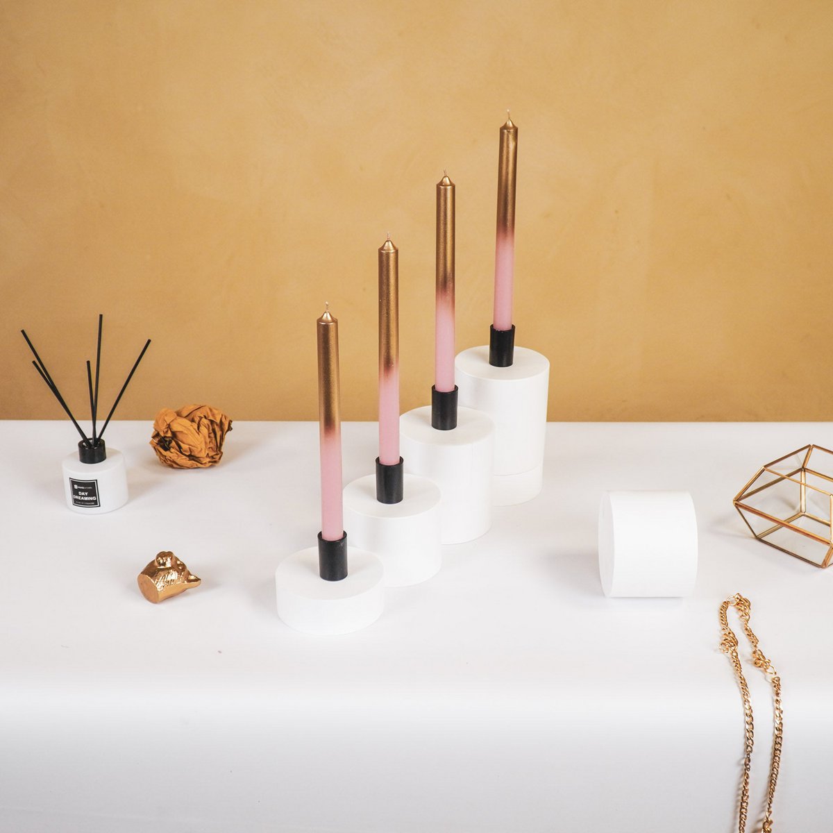 Tapers - Dipdye -Wax- Lichtroze/Goud -25,8x9,5x2,5cm
