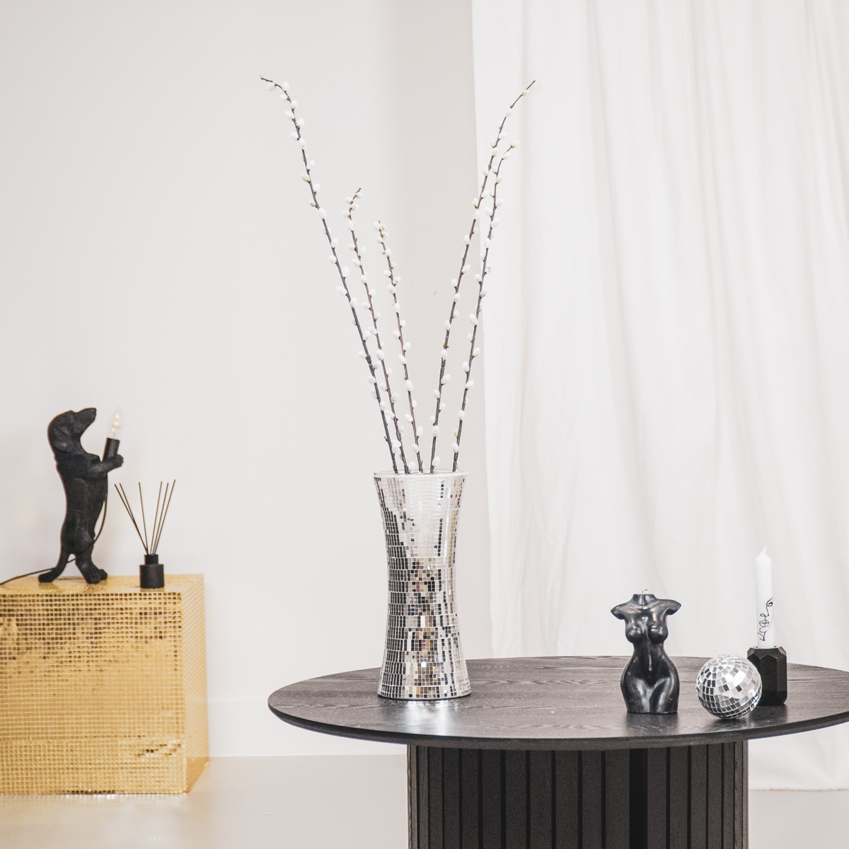 Vaas - Disco - Glas - Zilver - 12,5x12,5x30cm