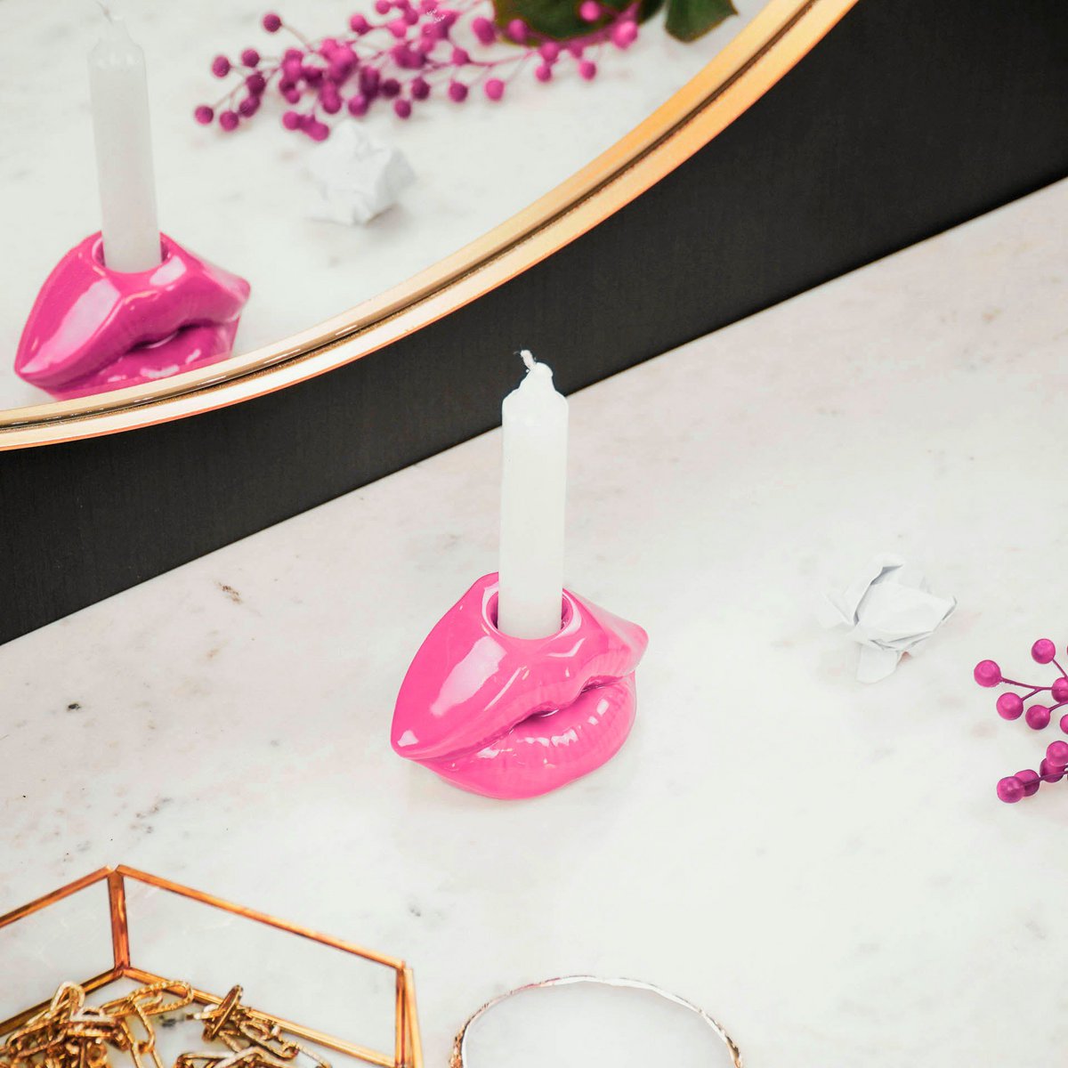 Housevitamin Lips Don't Lie Kandelaar - Neon Roze - 10,5x6,5x5,5cm