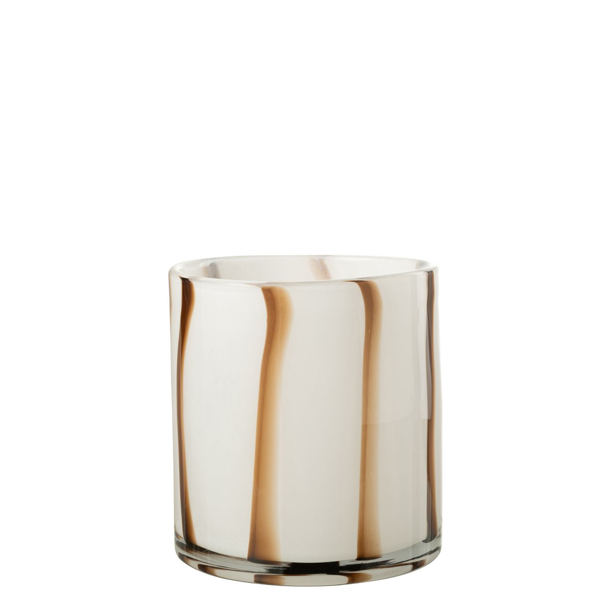 J-Line windlicht Strepen Safari - glas - wit/bruin - medium