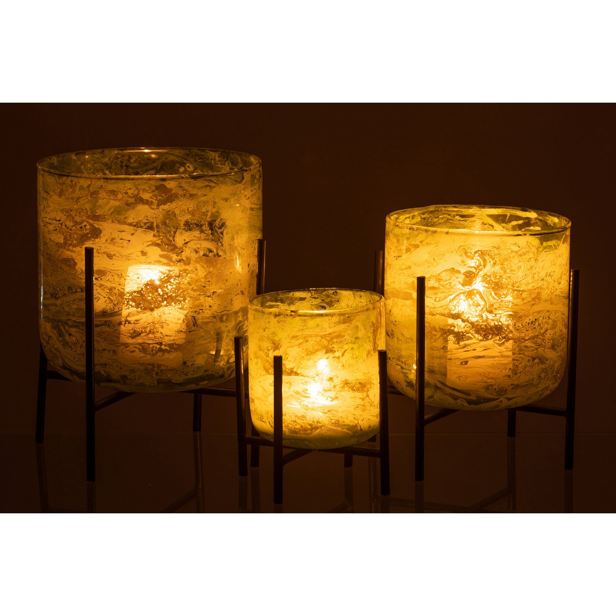 J-Line windlicht Staand Marmer - glas/ijzer - groen - large