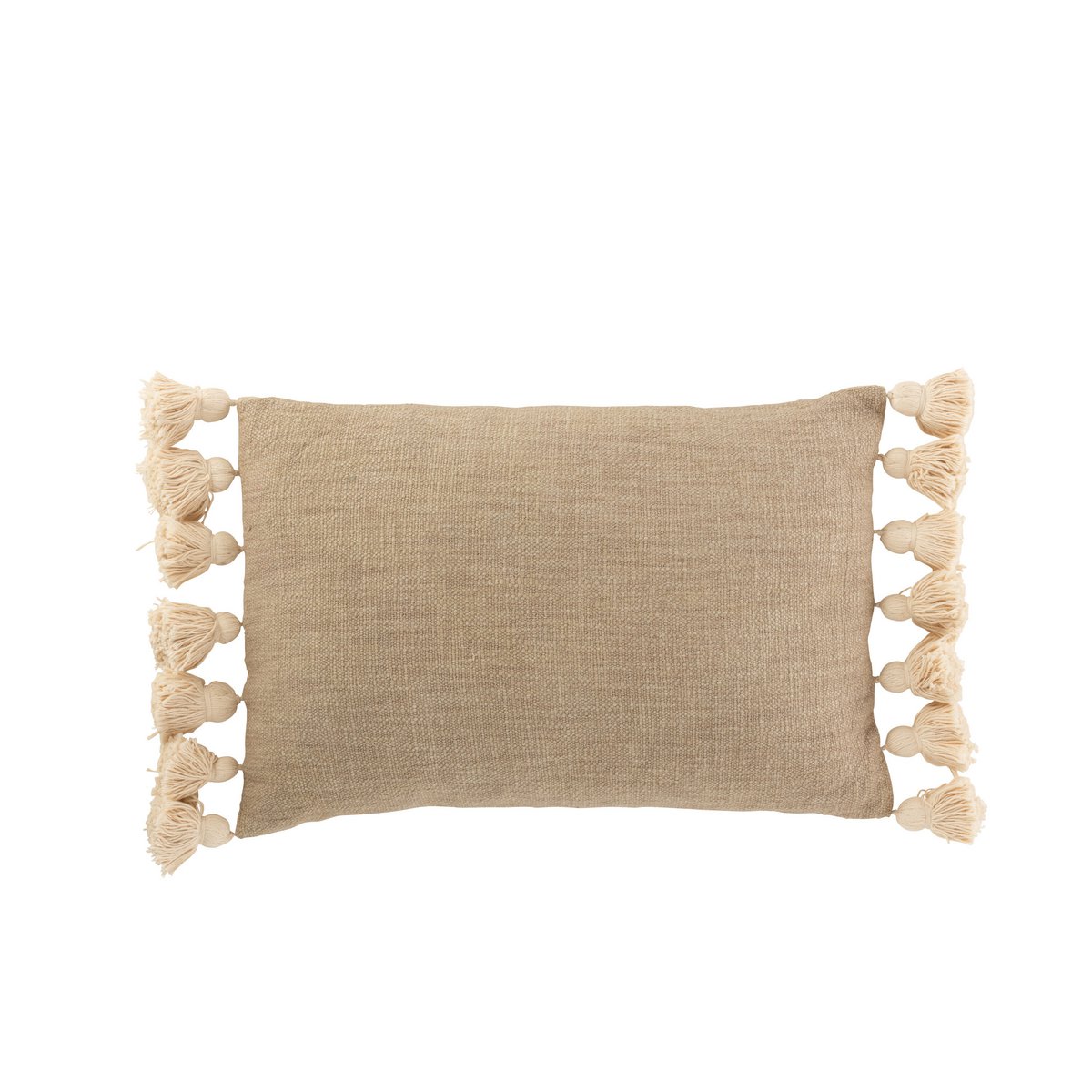 J-Line kussen Rechthoek Pompom - katoen - polyester - taupe