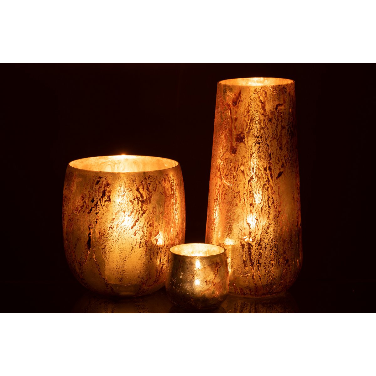 J-Line Windlicht Glas Bruin/Goud Large