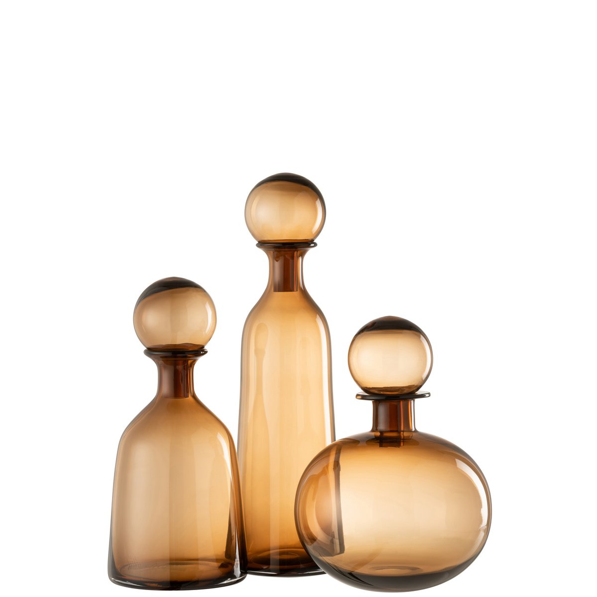 J-Line Fles+Stop Effen Decoratief Hoog Glas Bruin Large