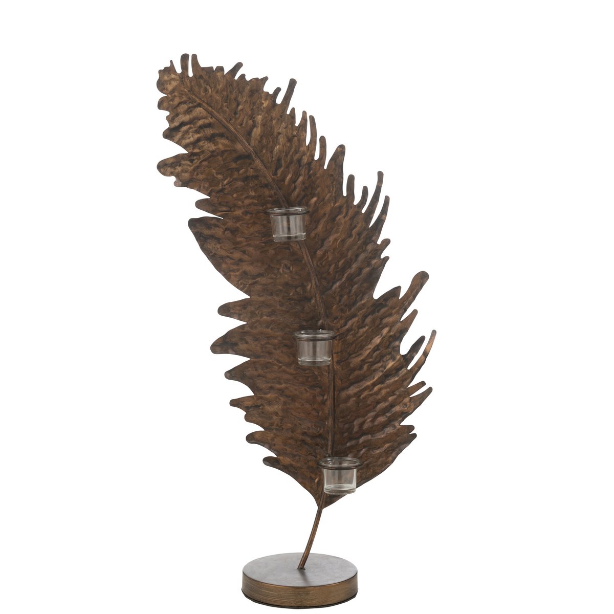 J-Line Theelichthouder Blad Metaal/Glas Bruin