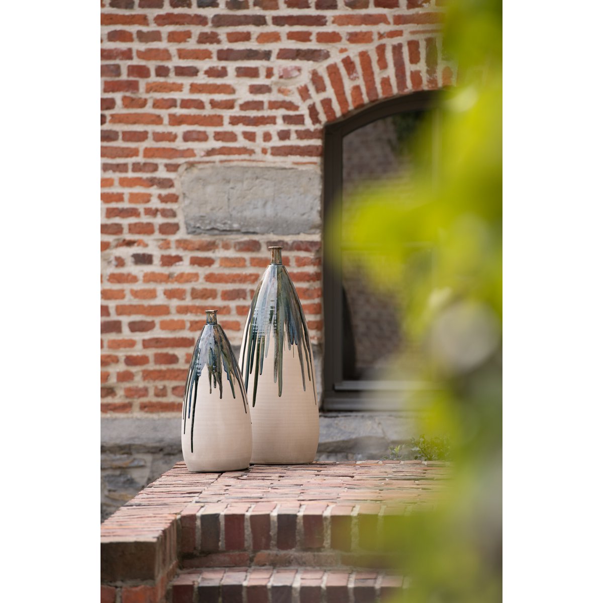 J-Line vaas Verf - keramiek - naturel/groen - small