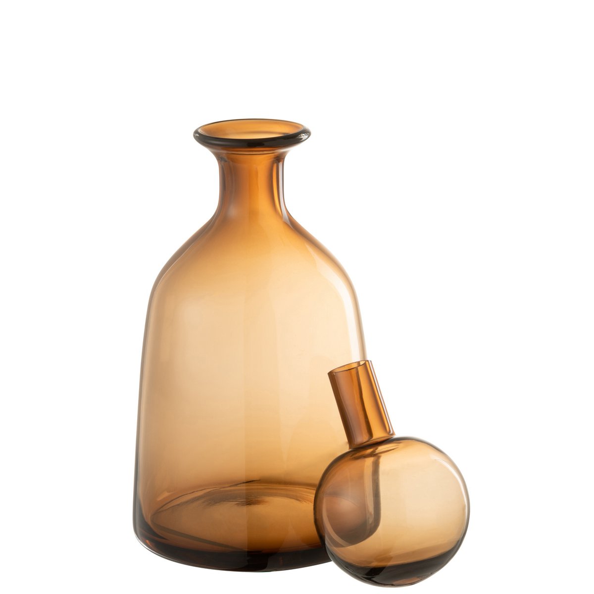 J-Line Fles+Stop Effen Decoratief Laag Glas Bruin Small