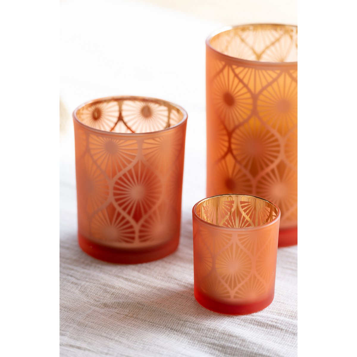 J-Line kaarshouder Ruit Bloemen - glas - oranje - small