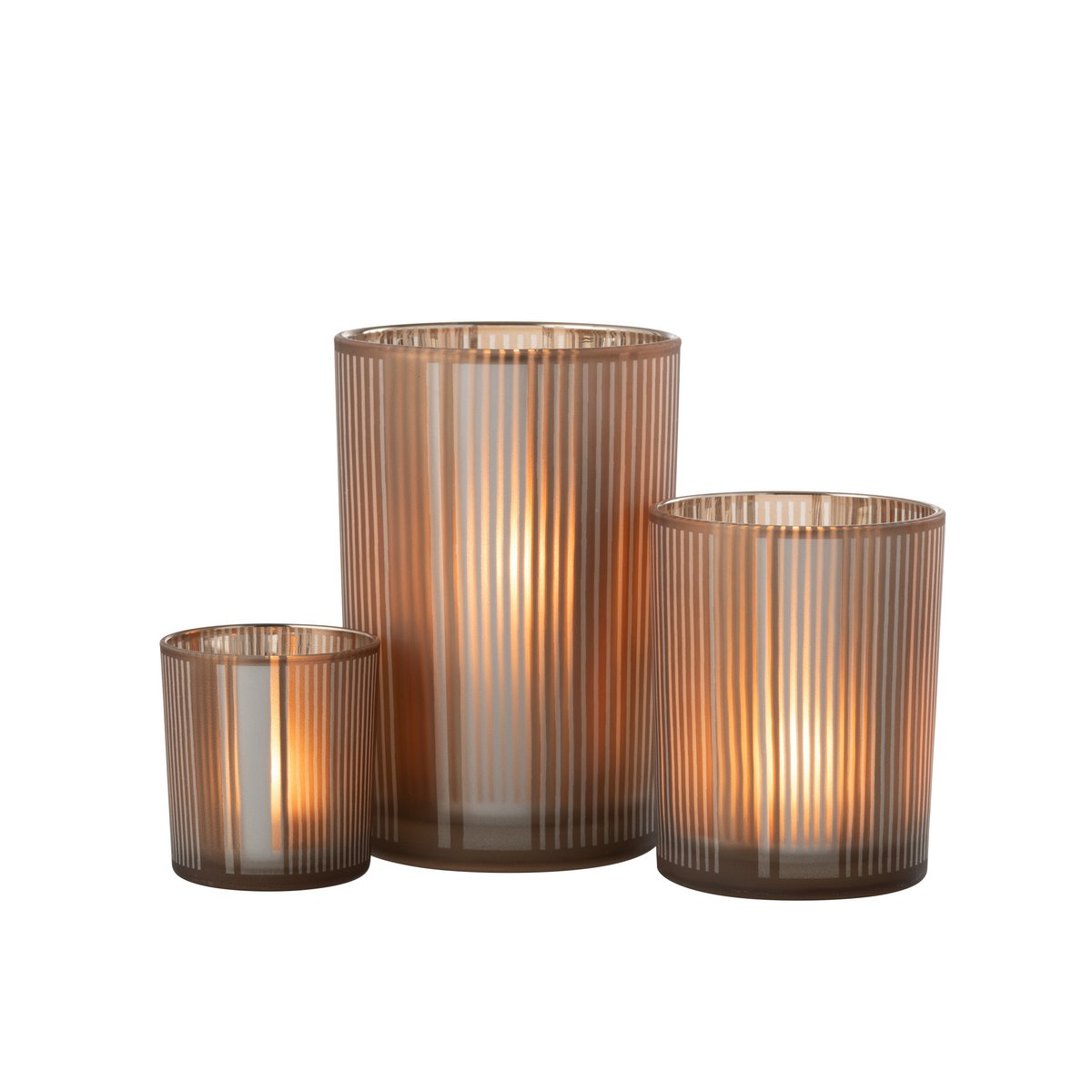 J-Line Windlicht Strepen Glas Mat Bruin/Wit Large