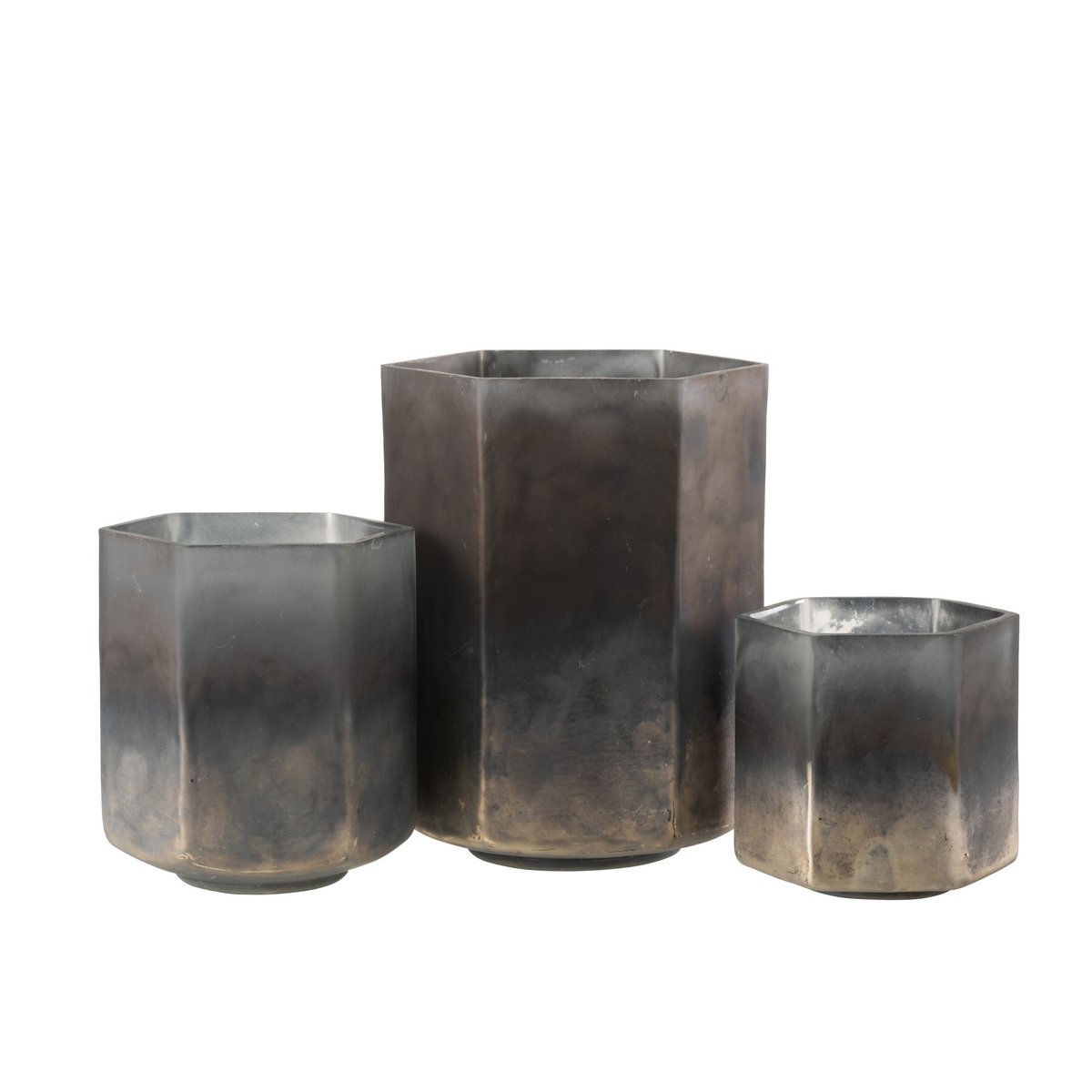J-Line windlicht Zeshoek - glas - grijs - large