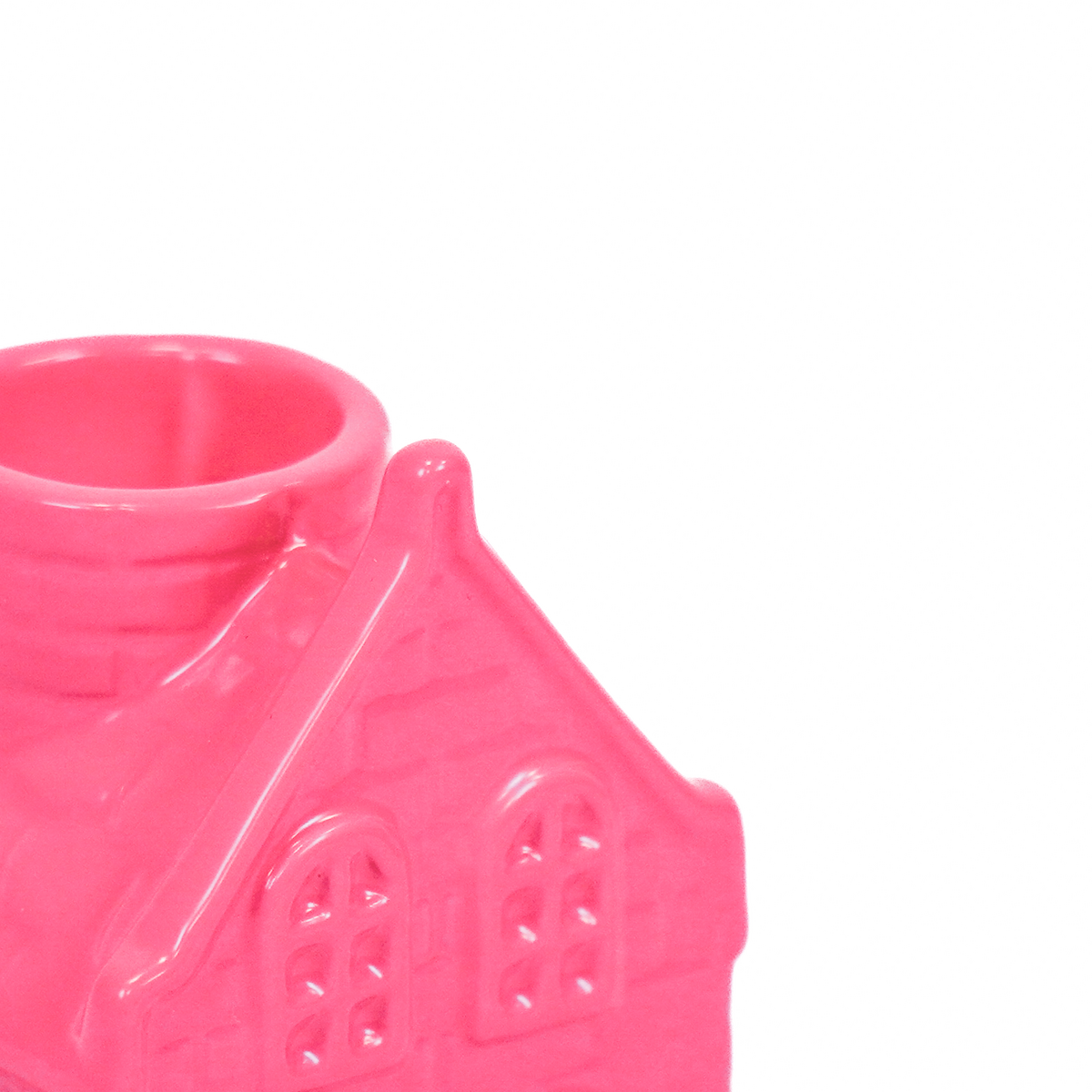 Kaarshouder - Huis - Keramiek - Neon Roze - 6x5,5x11cm