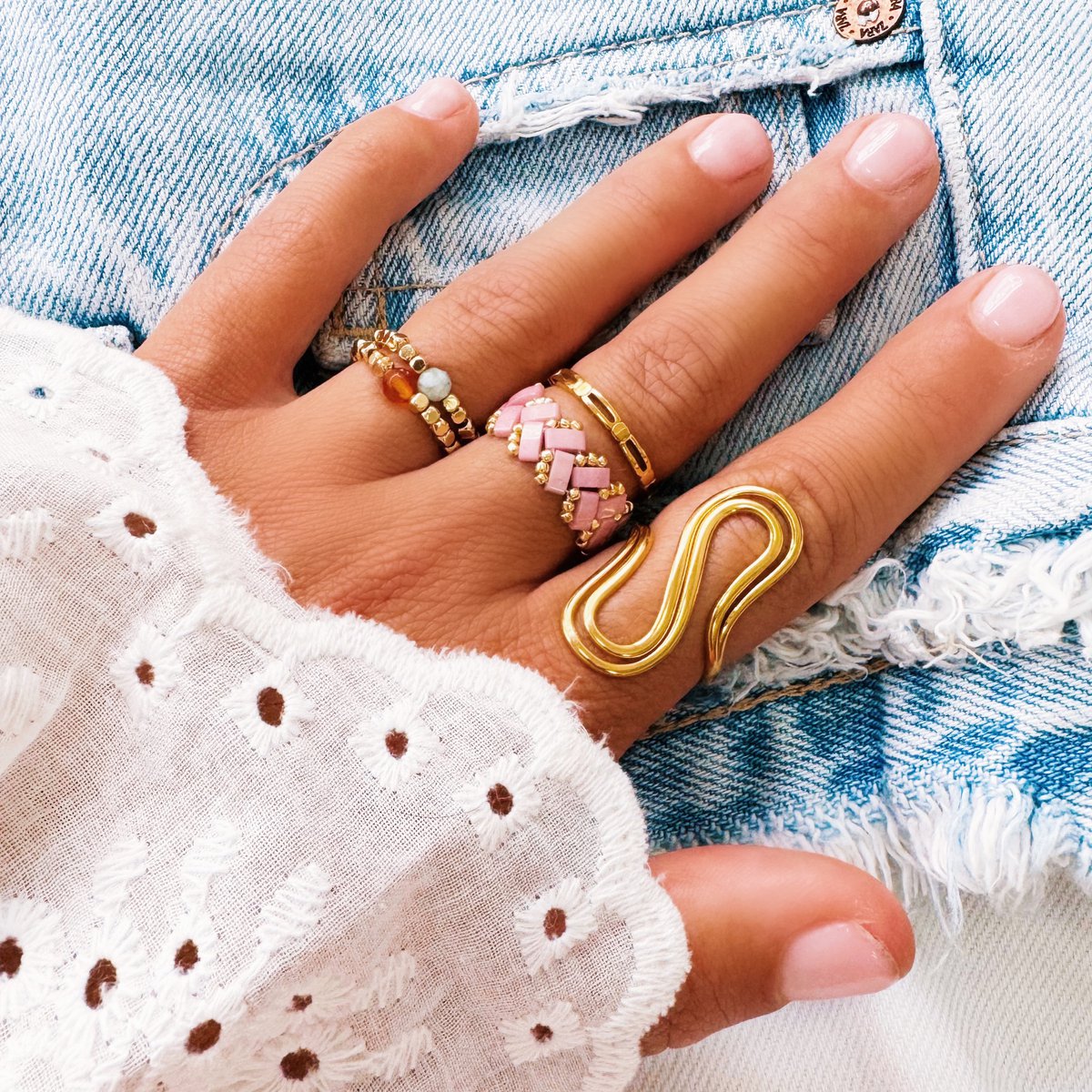 RVS statement 'curve' XL ring - goud