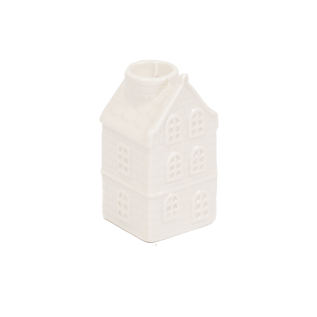 Kaarshouder - Huis - Keramiek - Wit - 6x5,5x11cm