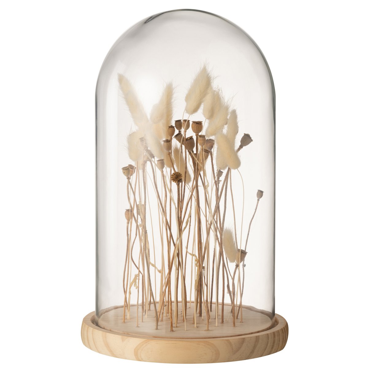 J-Line Stolp Droogbloemen Ecru/Bruin Glas Hout Groot