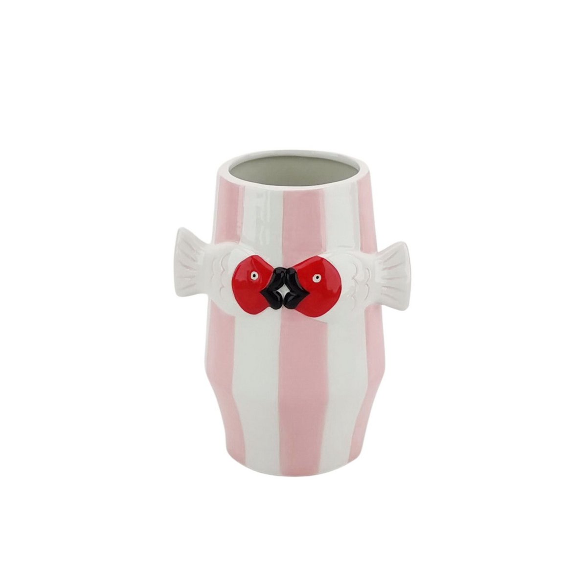 Vaas -bloemen vaas vissen - roze/wit- 14x11,5x18cm