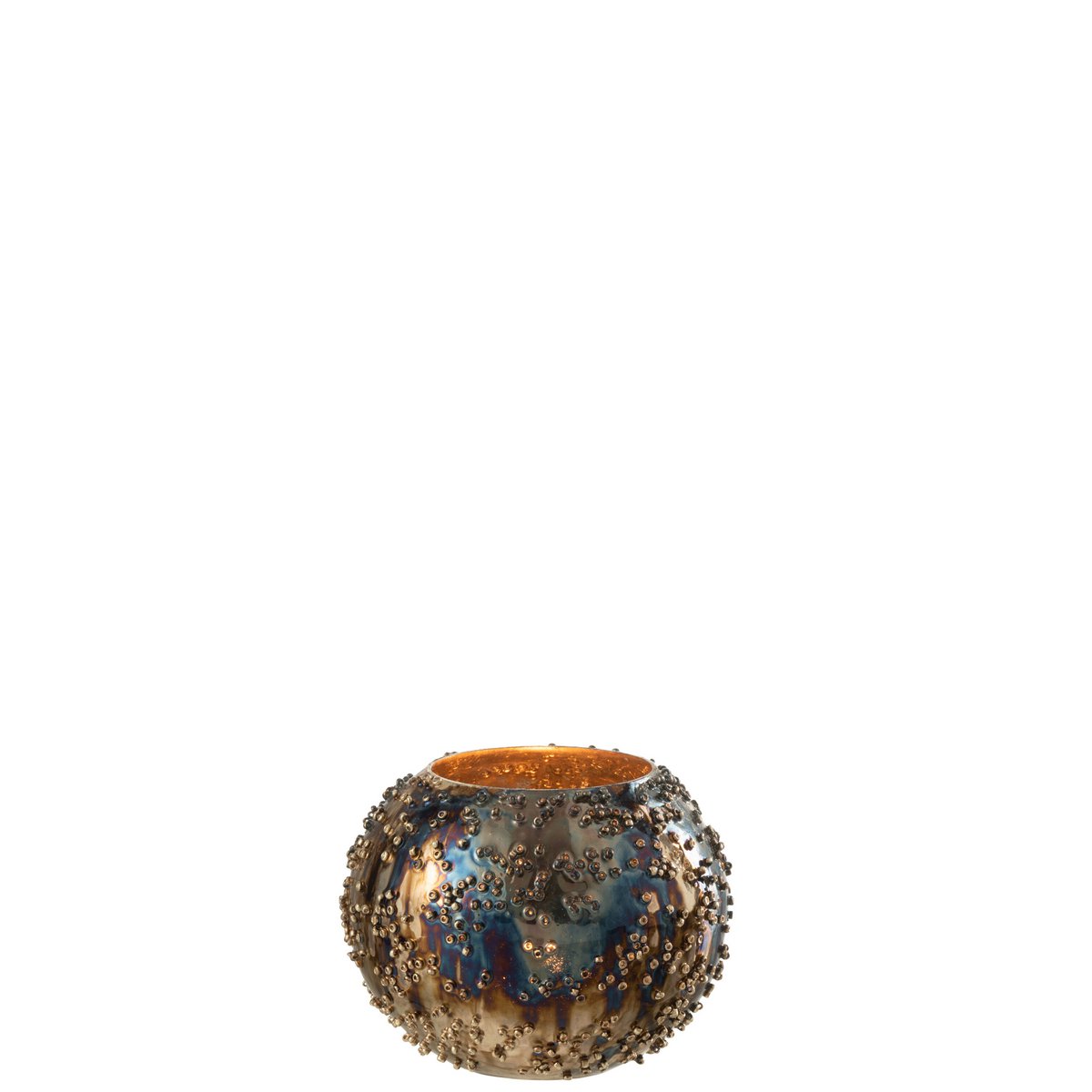 J-Line theelichthouder Lise - glas - bruin/goud - small