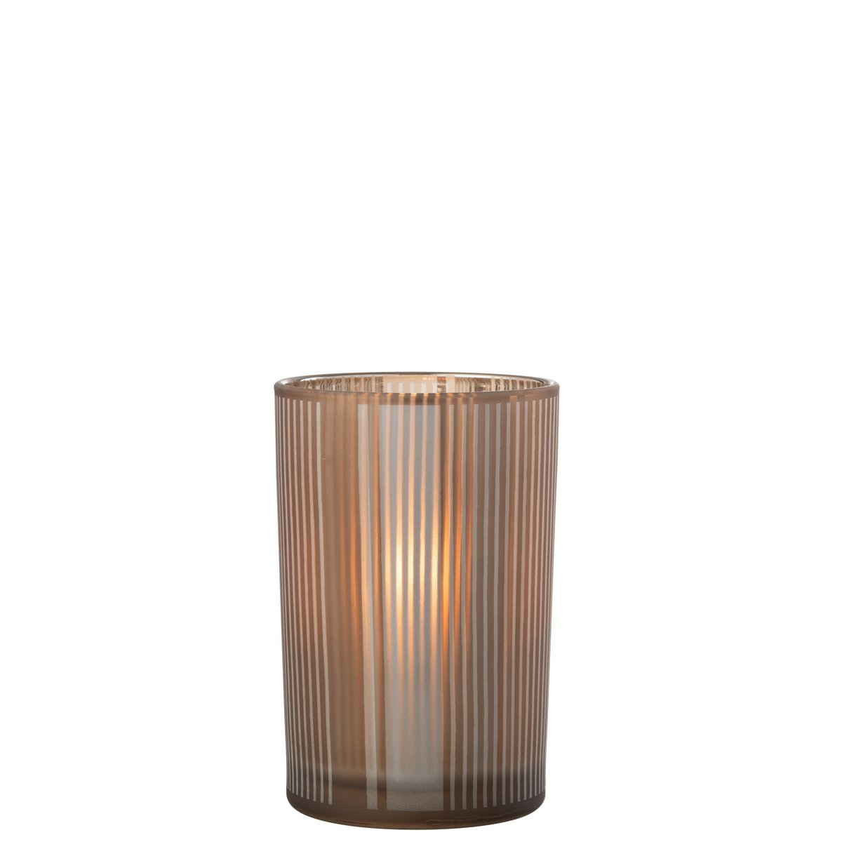 J-Line Windlicht Strepen Glas Mat Bruin/Wit Large