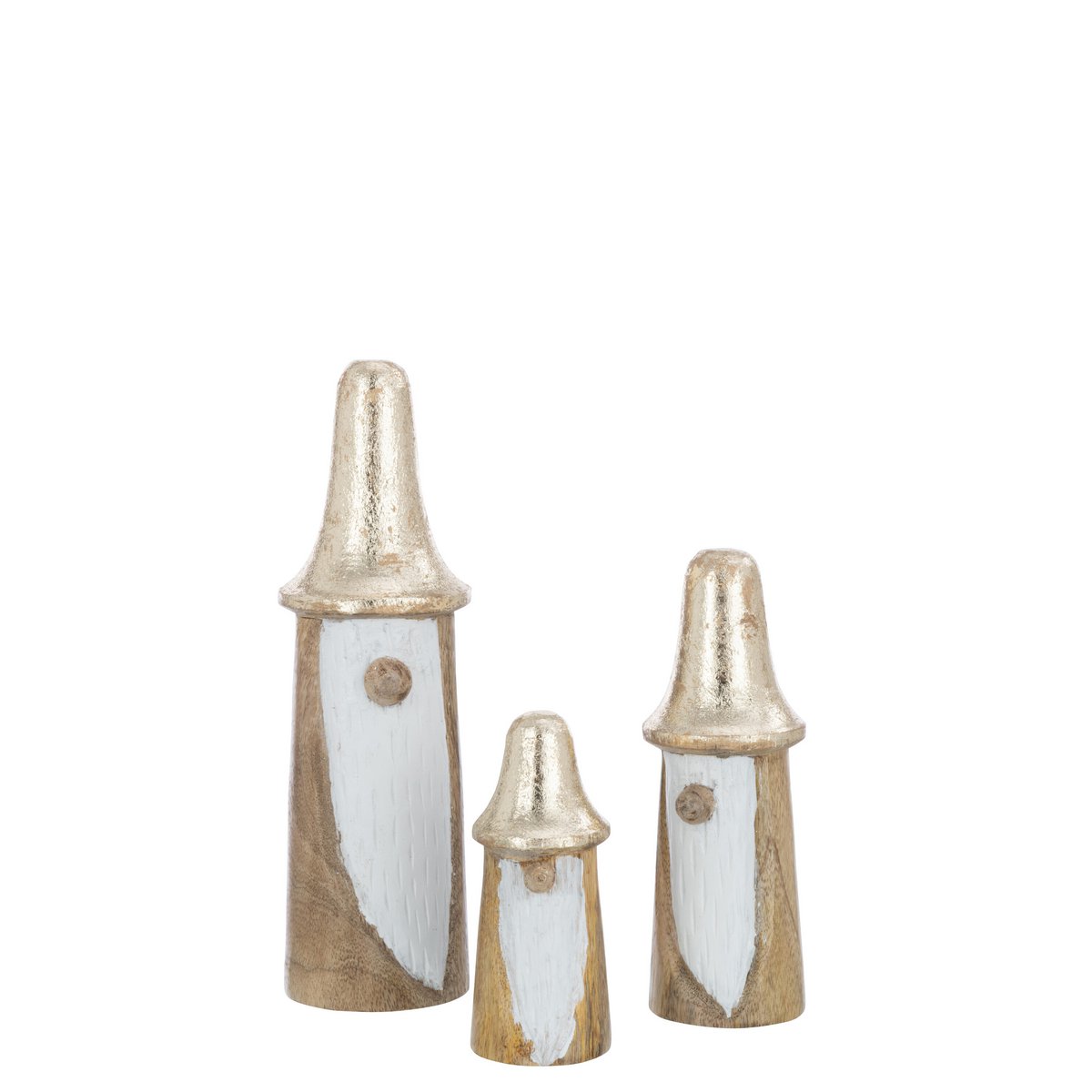 J-Line Set Van3 Kabouters Paddenstoelen Hout Naturel/Goud